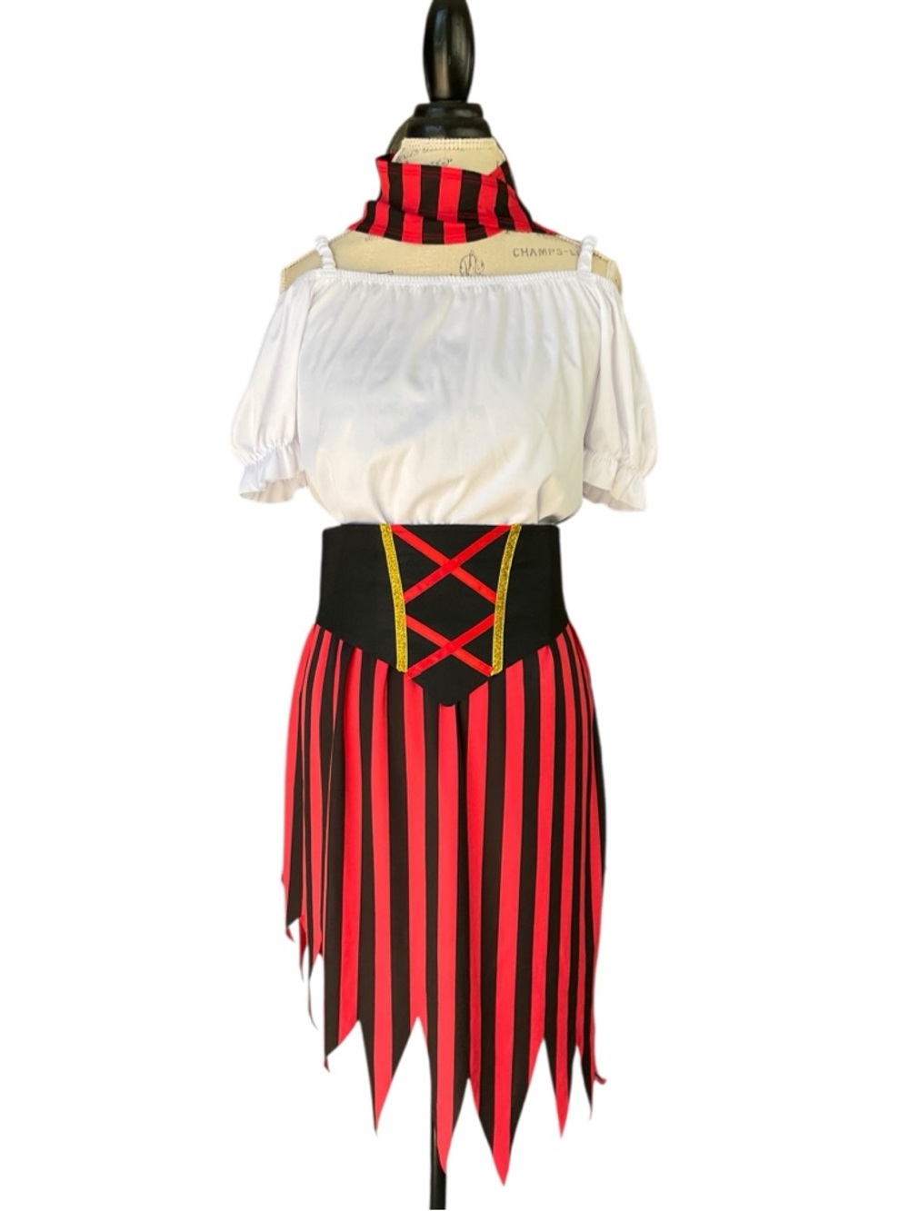 Wizland Women's Pirate lady Costume Dress Striped Headband Size Medium EUC
